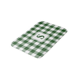 Alfombrilla De Baño Monograma del patrón de plante de Gingham blanco v