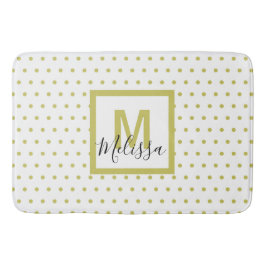 Alfombrilla De Baño Monograma del patrón del círculo dorado blanco mod