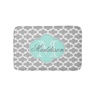 Alfombrilla De Baño Monograma del patrón elegante de Aqua gris