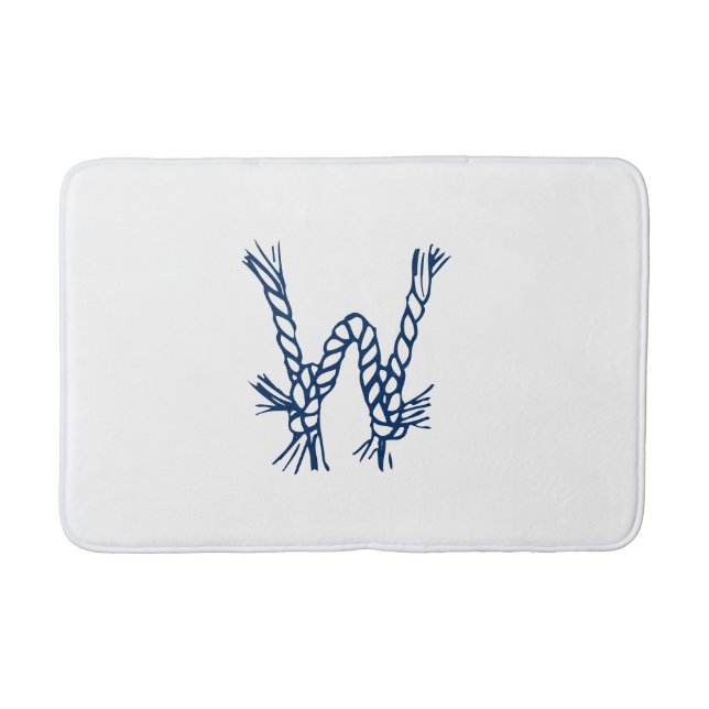 Alfombrilla De Baño Monograma del personalizado blanco azul con nudos  (Anverso)