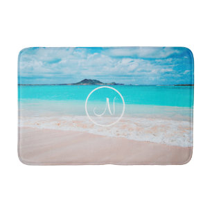 Alfombrilla De Baño Monograma del personalizado fotográfico de arena t