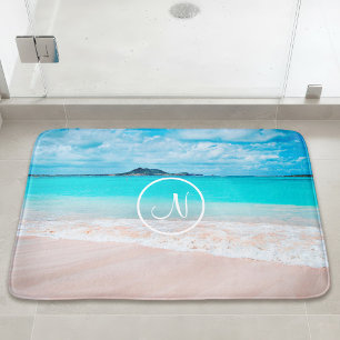 Alfombrilla De Baño Monograma del personalizado fotográfico de arena t