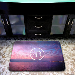 Alfombrilla De Baño Monograma del personalizado fotográfico rosa morad