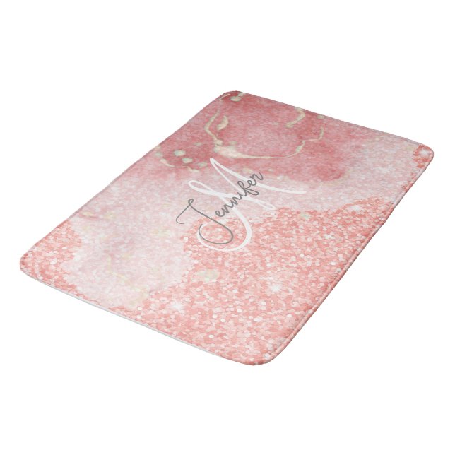 Alfombrilla De Baño Monograma del Purpurina rosado Girly Agate (Angular)
