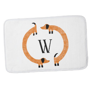 Alfombrilla De Baño Monograma divertido de perro salchicha Dachshund