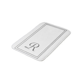 Alfombrilla De Baño Monograma elegante de franjas blanco y negro