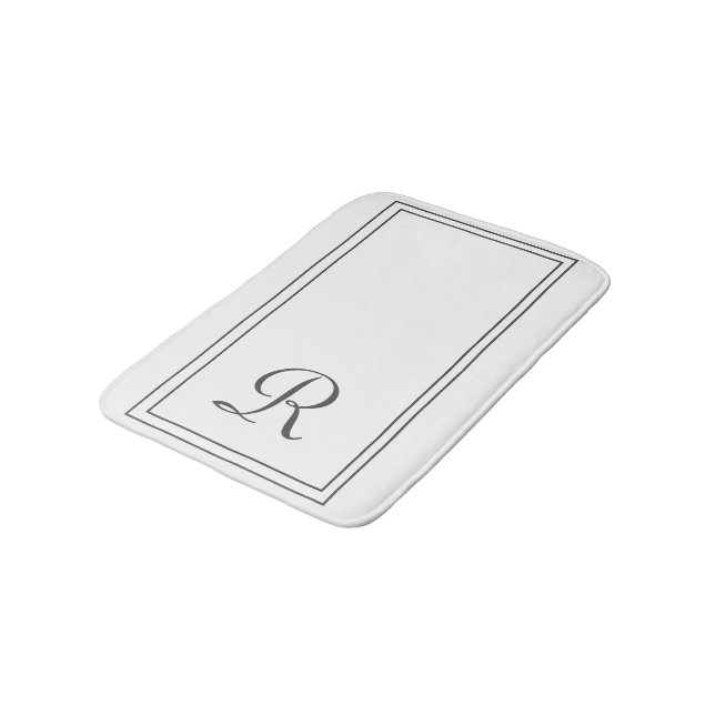 Alfombrilla De Baño Monograma elegante de franjas blanco y negro (Angular)