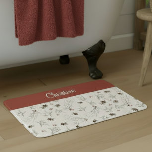 Alfombrilla De Baño Monograma elegante de Winterberry con acuarela de