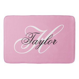 Alfombrilla De Baño Monograma elegante en blanco y negro rosa