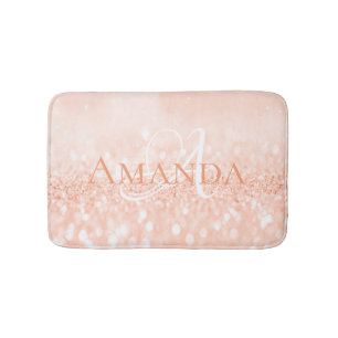 Alfombrilla De Baño Monograma en colores pastel blanco coralino del