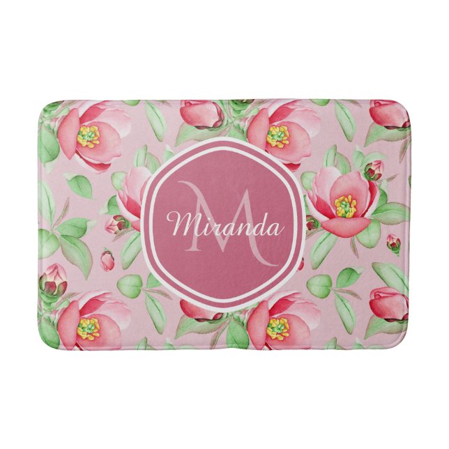 Alfombrilla De Baño Monograma Flor de Manzano Rosa (Anverso)