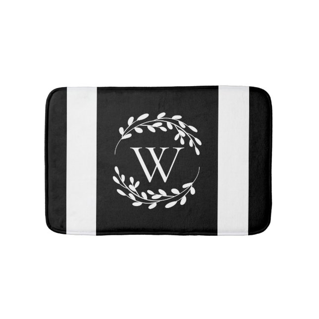 Alfombrilla De Baño Monograma floral blanco y negro (Anverso)