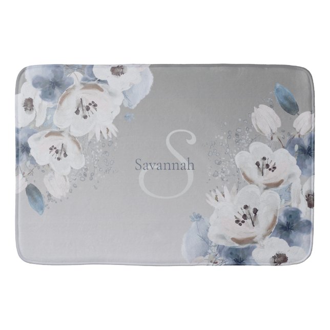 Alfombrilla De Baño Monograma floral de acuarela de invierno personali (Anverso)