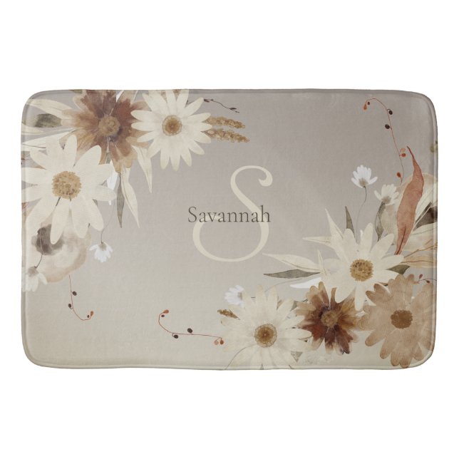 Alfombrilla De Baño Monograma floral de acuarela de otoño personalizad (Anverso)