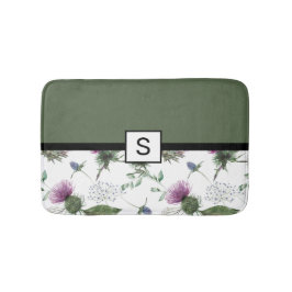 Alfombrilla De Baño Monograma floral verde salvia