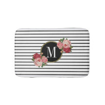 Monograma Floral Vintage blanco negro a rayas boho