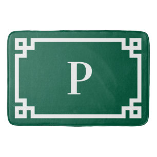 Alfombrilla De Baño Monograma grande de Hunter Green y White Greek Key