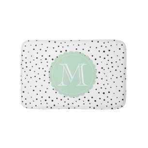 Alfombrilla De Baño Monograma Mata de baño de confetti blanco y negro