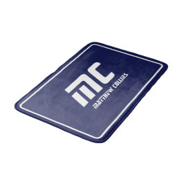 Alfombrilla De Baño Monograma moderno azul limpio y minimalista texto 