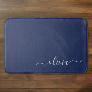 Alfombrilla De Baño Monograma moderno azul y blanco de la Marina