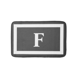 Alfombrilla De Baño Monograma moderno blanco gris