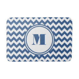 Alfombrilla De Baño Monograma moderno Chevron de rayas azules