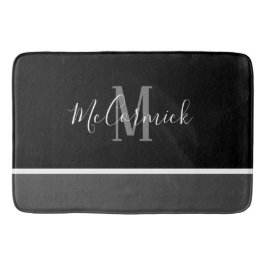 Alfombrilla De Baño Monograma moderno de escritura rayada gris blanco 
