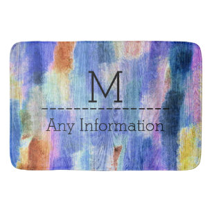 Alfombrilla De Baño Monograma moderno de grano de madera colorida #4