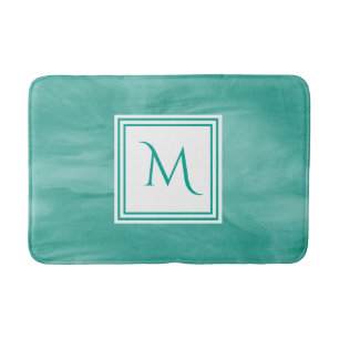 Alfombrilla De Baño Monograma moderno de mármol verde sutil Verde azul