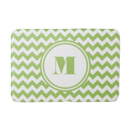 Alfombrilla De Baño Monograma moderno de rayas chevron verdes