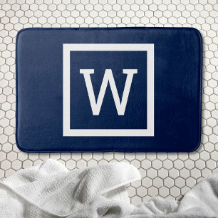 Alfombrilla De Baño Monograma Moderno Elegante Azul Marino