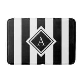 Alfombrilla De Baño Monograma moderno en franja blanca y negra