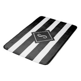 Alfombrilla De Baño Monograma moderno Minimalista de franjas blancas n