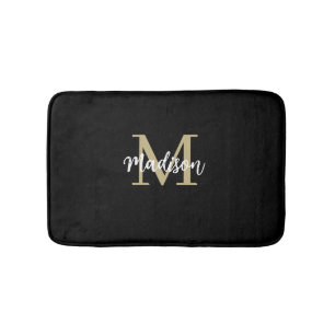 Alfombrilla De Baño Monograma moderno negro y arena tan