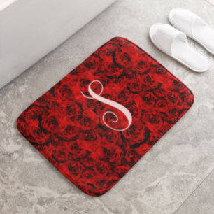 Alfombrilla De Baño Monograma moderno Personalizado de rosas rojas osc