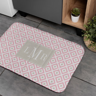 Alfombrilla De Baño Monograma moderno rosa y beige claro