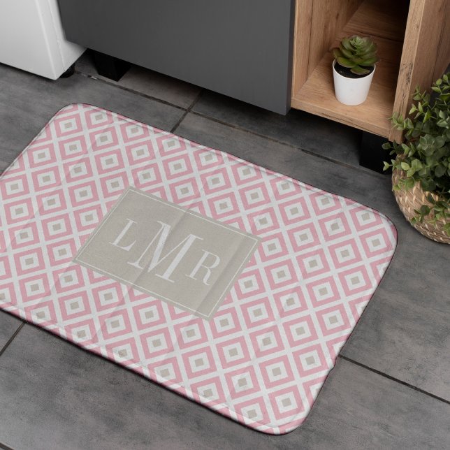Alfombrilla De Baño Monograma moderno rosa y beige claro (Subido por el creador)