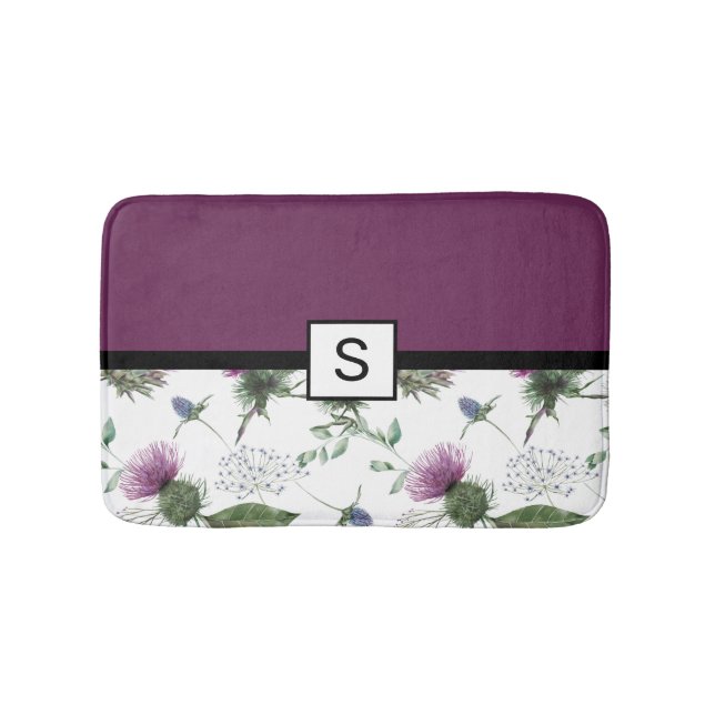 Alfombrilla De Baño Monograma morado floral (Anverso)