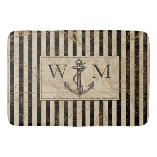 Alfombrilla De Baño Monograma náutico del ancla del mapa de Viejo