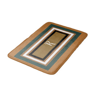 Alfombrilla De Baño Monograma negrita de cobre verde de bronce geométr