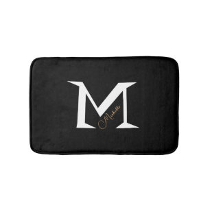 Alfombrilla De Baño Monograma Negro de Moda Agrega Tu Nombre Simple 