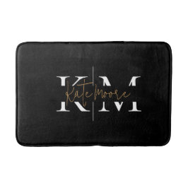 Alfombrilla De Baño Monograma negro dorado elegante y con estilo letra