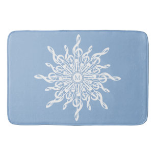 Alfombrilla De Baño Monograma Ornamental Azul invernal G-Clef Snowflak