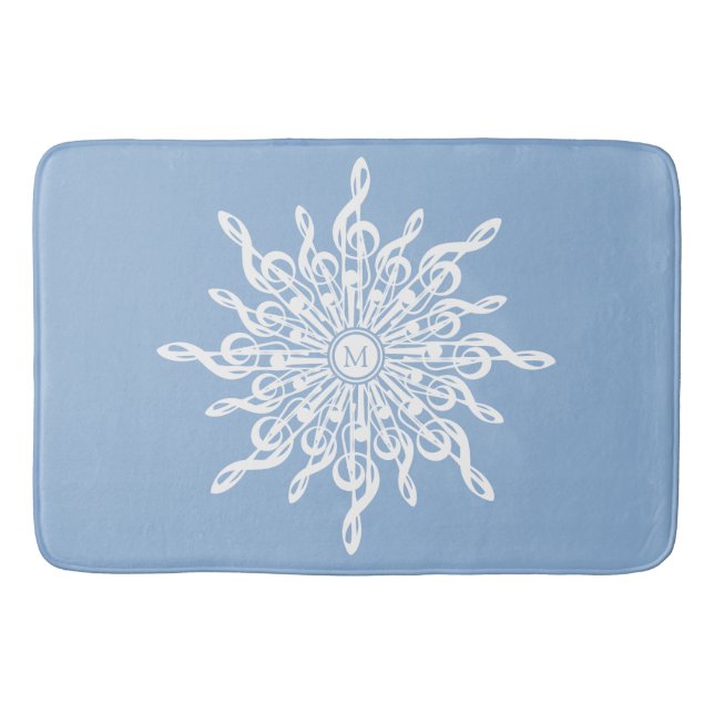 Alfombrilla De Baño Monograma Ornamental Azul invernal G-Clef Snowflak (Anverso)