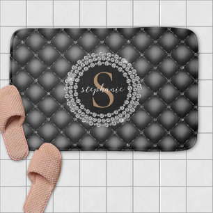 Alfombrilla De Baño Monograma Oro Diamantes Negros Tirados Elegante Lu