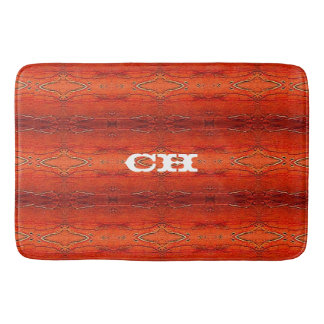 Alfombrilla De Baño Monograma Patrón de Rayas Aztecas Naranja Rústico
