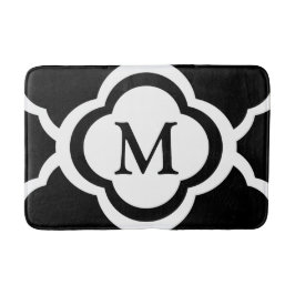 Alfombrilla De Baño Monograma personalizable de cuatro hojas en negro 