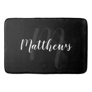 Alfombrilla De Baño Monograma personalizado de guión moderno y nombre 