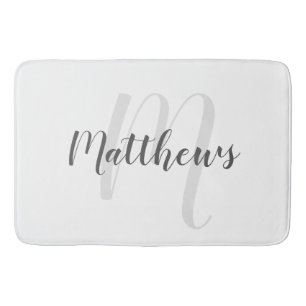 Alfombrilla De Baño Monograma personalizado de guión moderno y nombre 