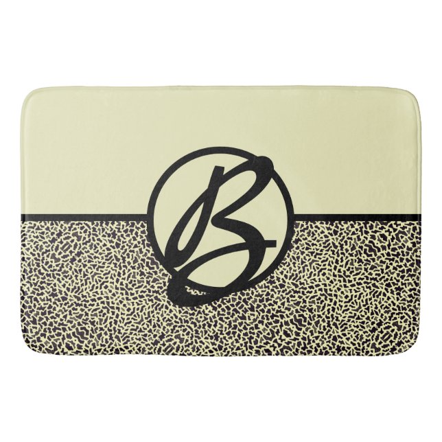 Alfombrilla De Baño Monograma personalizado de leopardo negro crema (Anverso)